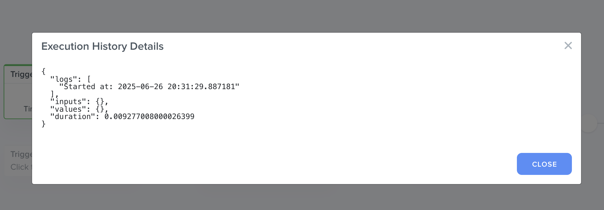 Screenshot of Code Step Execution Details